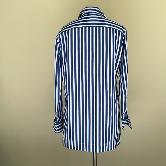 Lauren Ralph Lauren Lace Up NAUTICAL Rope Strip Blue Blouse sz Small P - Picture 6 of 7